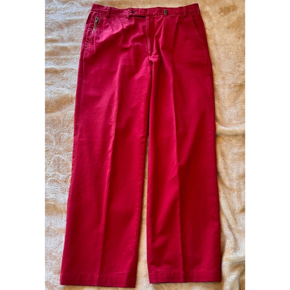 Beretta Red Cotton Chino Trousers Pants 34 Leather Details Made Italy